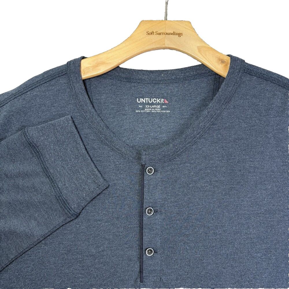 UNTUCKit Albarino Henley T-Shirt Mens XXL Long Sleeve Dark Gray Stretch Preppy